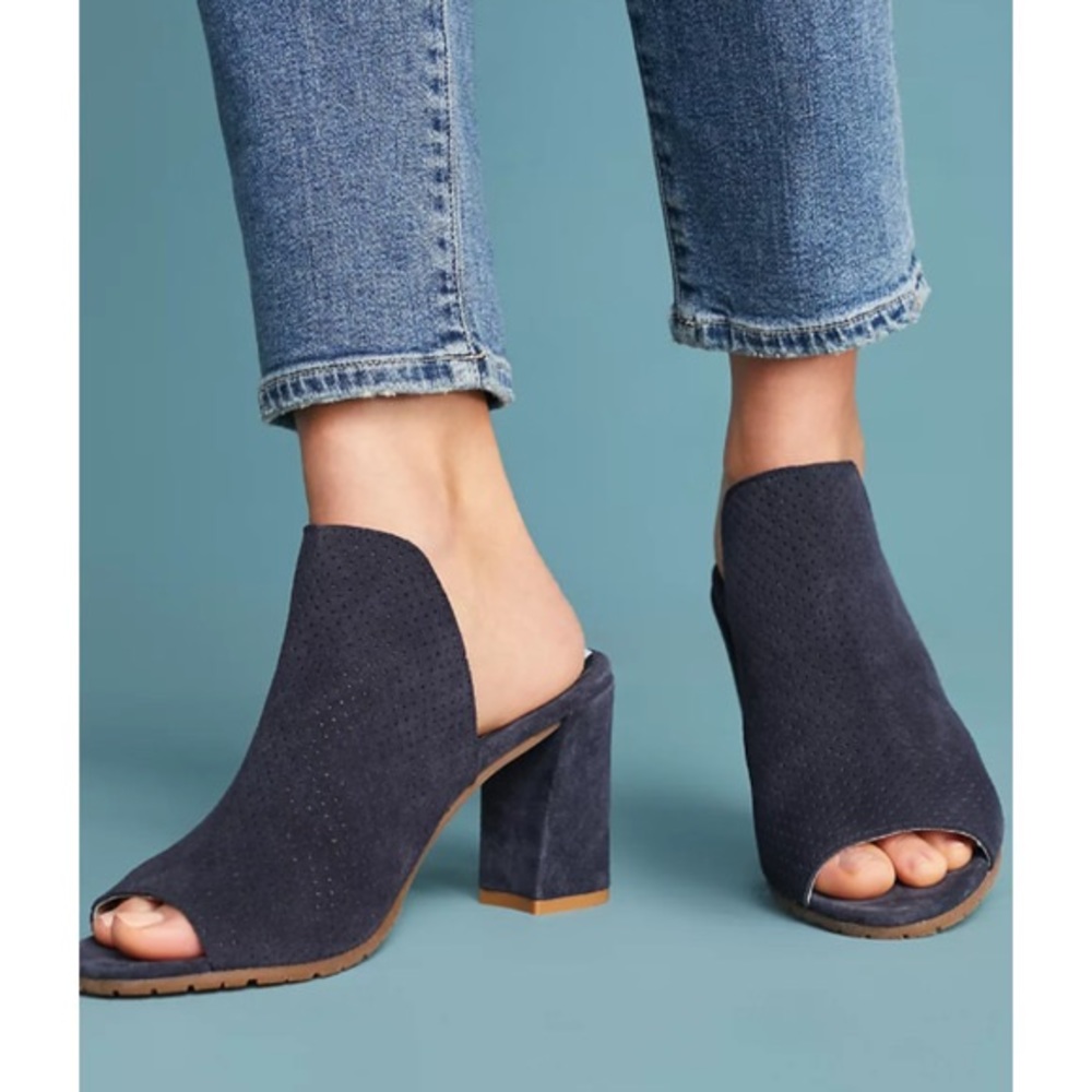 Perforated Suede Heel Mules in Ink